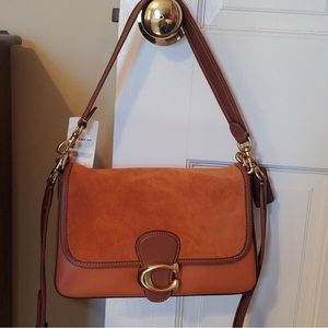 COACH Logo Closure Colorblock Mixed Leather Soft Tabby Shoulder Bag Canyon NWT